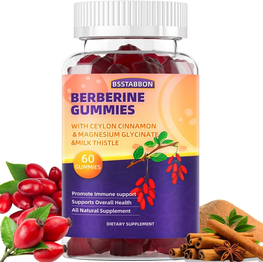 Berberine Gummys 配有 Berberine HCL, 锡兰锡桂, 甘油酸镁 男女免疫系统支助 60 Gummys