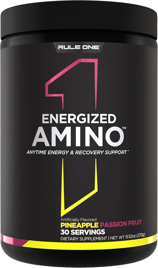 Regla 1graduada Amiino Quan Anyergy i Recovery support with BCAAs, Glamina, Citrulina, Beta Alanine i Caffeine, des del cafè verd i te Leaf Extrakes (30 Servitings, Pinenya Pasfruit)