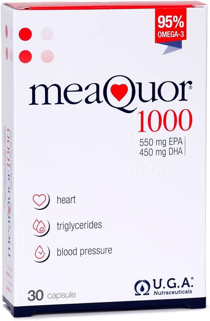 Meaquor 1000 Omega 3 Fish Oil Suplemento IFOS Certified - Omega3 con 1000mg EPA y DHA por cápsula - No Aftertaste, Non-GMO (30 Softgels)