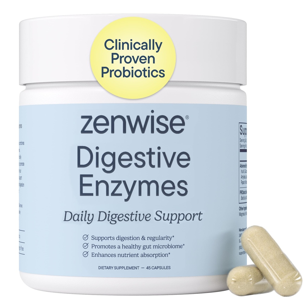 Zenwise Health Digestive Enzymes with Bromelain & Papaya - Multi Enzymes Digestion Supplement with Probiotics & Prebiotics for Gut Health, Gas & Bloating Relief - Men & Women - 45 Vegetarian Capsules