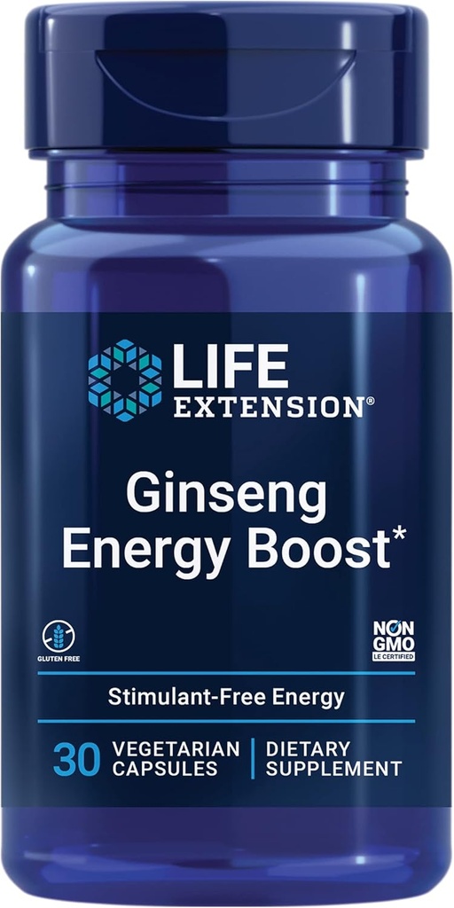 Life Extension Ginseng Energy Boost, Energy Support, Egészséges stressz kezelése, Gluten- Free, Non-GMO, Vegetáriánus, 30 kapszula