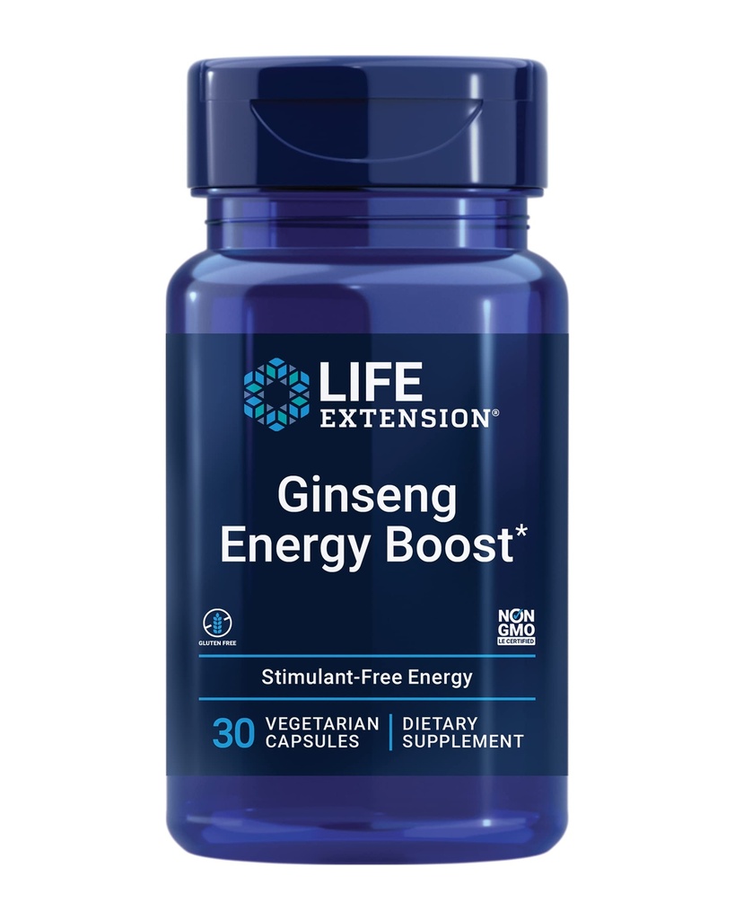 Life Extension Ginseng Energy Boost, Energy Support, Healthy Stress Management, Gluten-Free, Non-GMO, Vegetarian, 30 Capsules