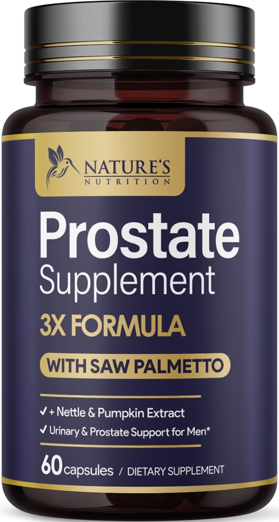 Prostate Health Supplements for Men - 3X Strength with Saw Palmetto Blend Stinging Nettle Root & Pumpkin Seed Support Complex - Supports Bathroom Trips Prostate & Urinary Health - 60 Capsules