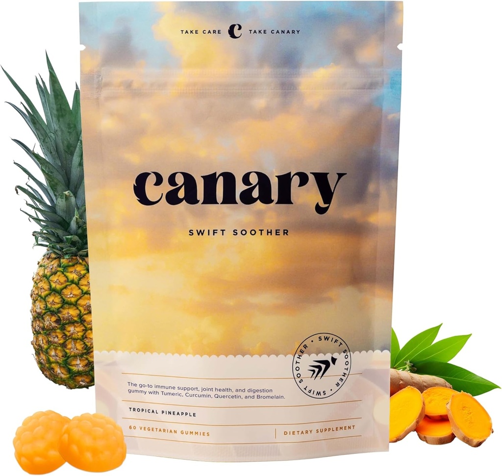 Canary Swift Soother Gummies | Bromelain, Curcumina, Quercetina e Supplemento di curcuma per la salute e la digestione congiunta - Vegan Tropical Ananas Flavor, 60 Gummies