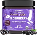 Llama Naturals Elderberry Gumies pentru copii, Vegan, Ecologic Immune Supplement with Vitamina C and Zinc, Toddler Real Fruit Gummy Vitamins for Imunity, Chewable, No Added Sugar Cane, 120 Ct