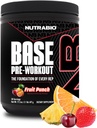 NutraBio Base Pre-Workout Powder 200mg Caffiene, Kestävä energia, Focus, Endurance, Pump, Sokeriton, Puhdasta Esityö miesten ja naisten - Beta Alanine, L-tyrosiini, 30 Tarjoilut - Hedelmän nyrkki