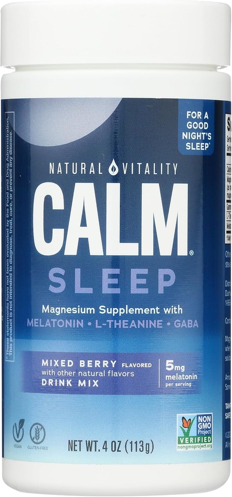Natural Vitali tranquil·litat somniant amb Magnesium i Melatonin, barrejada Berry Flavor, 4 Ounces (Package May Vary)
