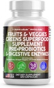 Nutracêuticos limpos Frutas e legumes Suplemento Vermelhos e Verde Superalimentos - Balance of Over 70 Fruit & Vegetal Supplements Cápsulas com Probióticos Prebióticos Enzimas Digestivas - 120 Ct EUA