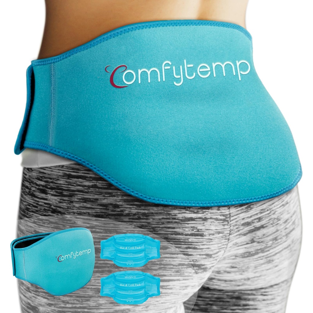 Comfytemp Ice Pack for Back Pain Relief, 2 Pcs, Sciatica Ease Brace, Reusable Gel Lower Back Ice Wrap for Injuries, Hot Cold Compress for Lower Lumbar, Waist, Men Women After Surgery (Blue)
