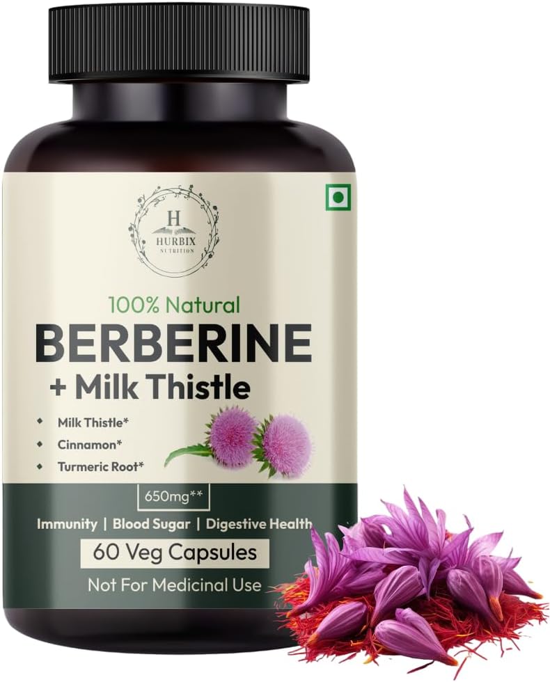 Hurbix Berberine - 1300 מ"ג | 5 ב 1 Enhanced Formula with Milk Thistle, Turmeric & Cinnamon | Premium High-Potency Formula | 60 קפסולות