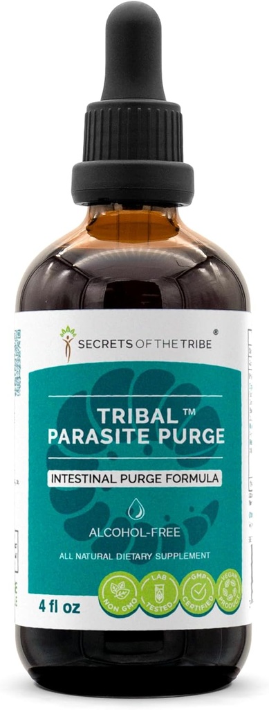 A Tribe Törzsi Parazita Alkoholmentes kivonat titkai, High- Potency Herbal cseppek, Áfonyából készült tinktúra, fokhagyma, Fekete Dió, OSHA, Wormwood, Tökfej. Intestinal Purge Formula 4 oz