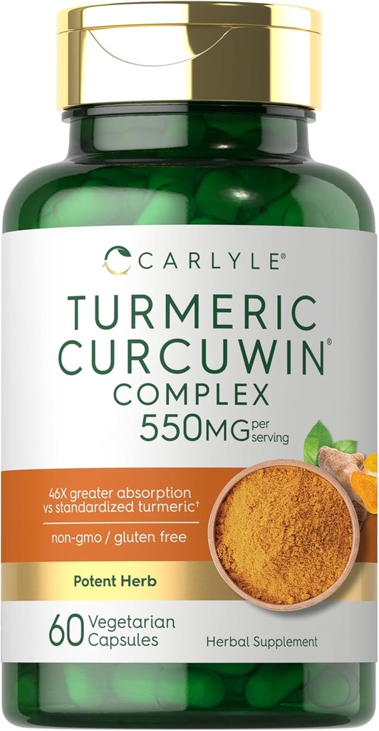 Carlyle Turmeric Supplement 550mg | 60 Kapsüller | CurcuWin Özü Kompleksi | Vegetarian, Non-GMO, Gluten Pulsuz