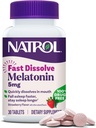 Natrol Fast Rozpusťte melatonin 5 mg, Melatonin doplňky pro klidový spánek, Spánková podpora pro dospělé, 30 Strawberry- ochucené tablety, až 30 den dodávky
