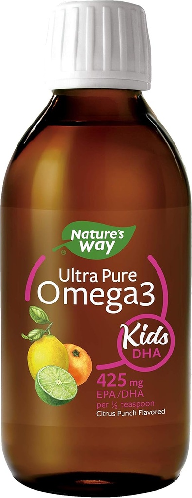 Nature’s Way Ultra Pure Omega-3 Kids DHA Liquid Fish Oil Supplement, Citrus Punch Flavor, 8 Fl Oz