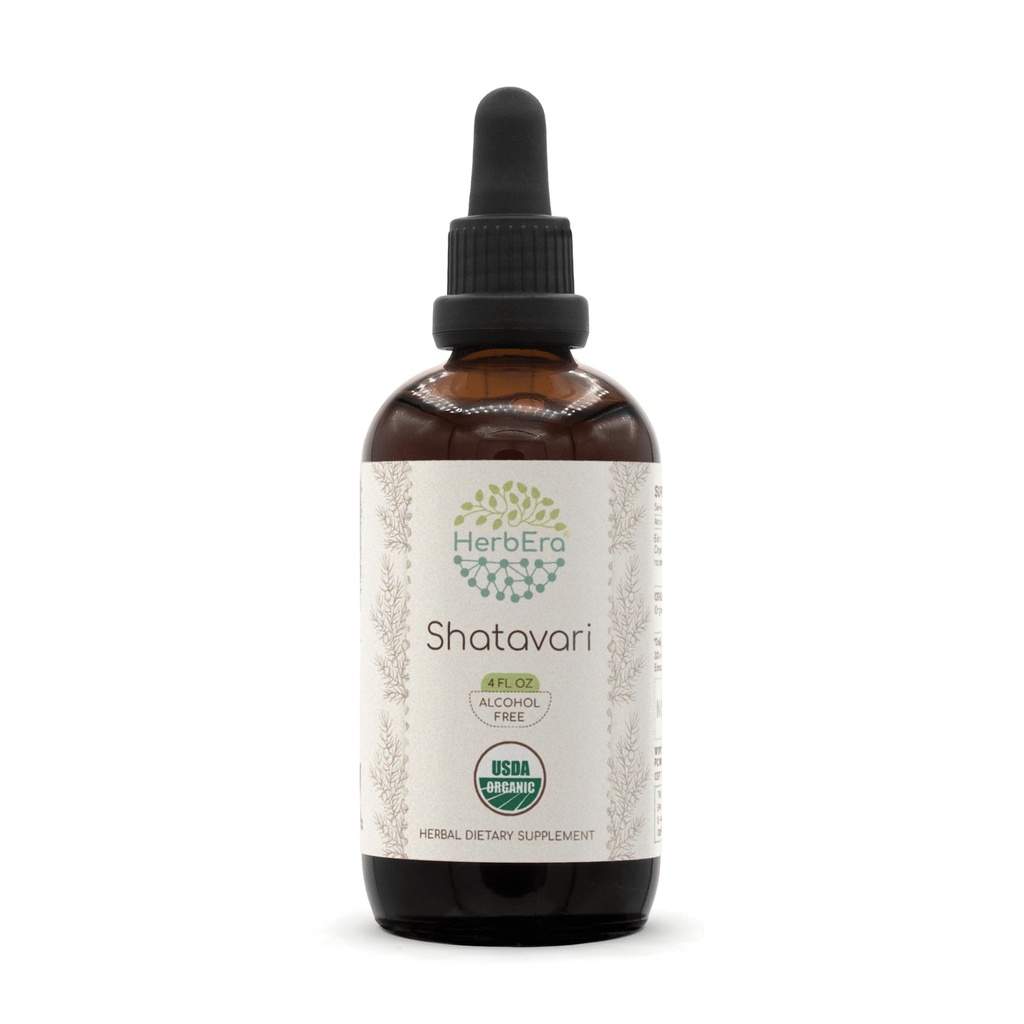 HerbEra Shatavari B120 USDA Organic Tincture | Alcohol-Free Extract, High-Potency Herbal Drops | Certified Organic Shatavari (Asparagus racemosus) Dried Root (4 oz)