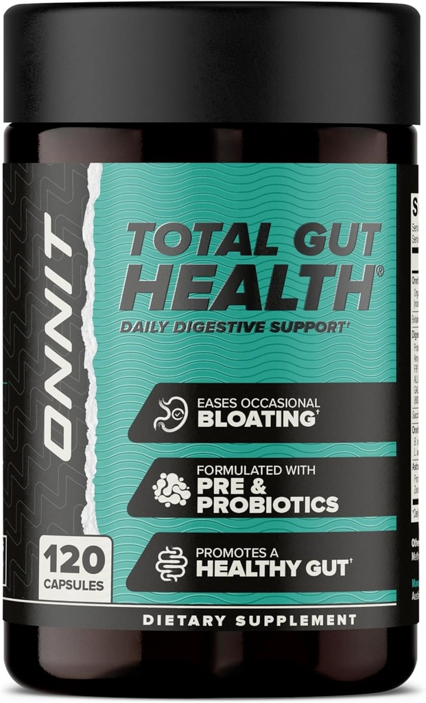 ONNIT Total Gut Health Daily Digestic Support, IGEN ™ Non-GMO Tested Digestion Addition for Women and Men su 7 Probiotics, Prebiotics, Fermentai, ir Betaine HCL, 120 Count