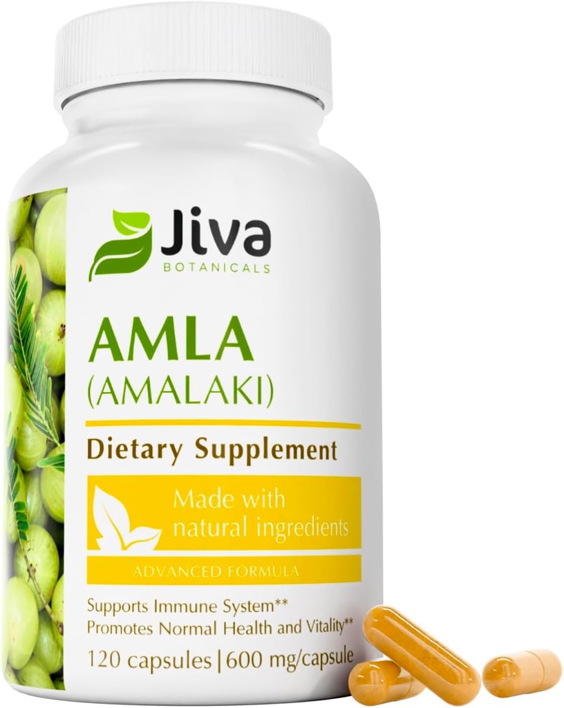 Jiva Botanicals Amla Capsules - 120 Vegan Capsules - Amla Powder - Indian Goseberry Suplemen Vitalitas (Kemasan 120)