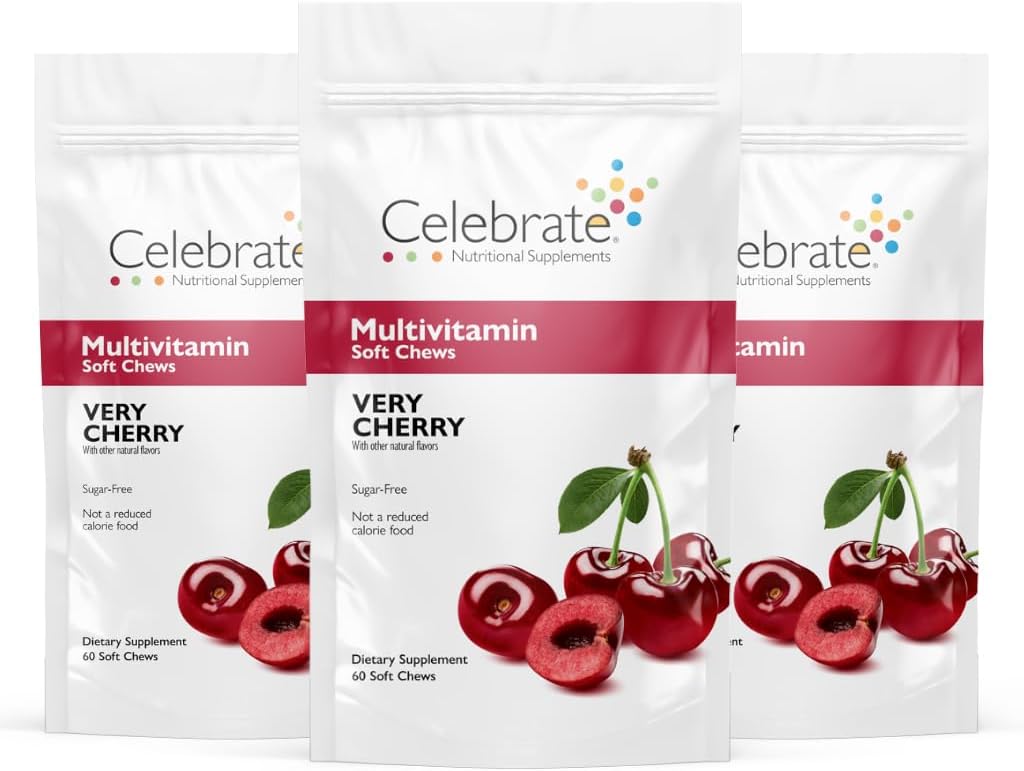 Celebrate Vitamine Bariatric Multivitamin Soft Chews - essentielle Vitamine & Minerals, Zucker & Glutenfrei - Magen-Bypass & Sleeve Gastrectomy Supplement - Kirsche (180ct)