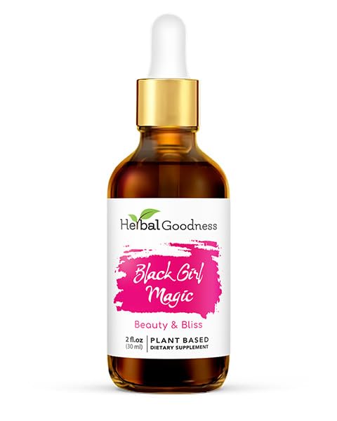 Herbal Goodness Black Girl Magic - Skin Supplements for Women, Radiant Skin Beauty Support, Essential Skin Food, Ashwagandha Supplements - 1 Bottle (2 fl oz)