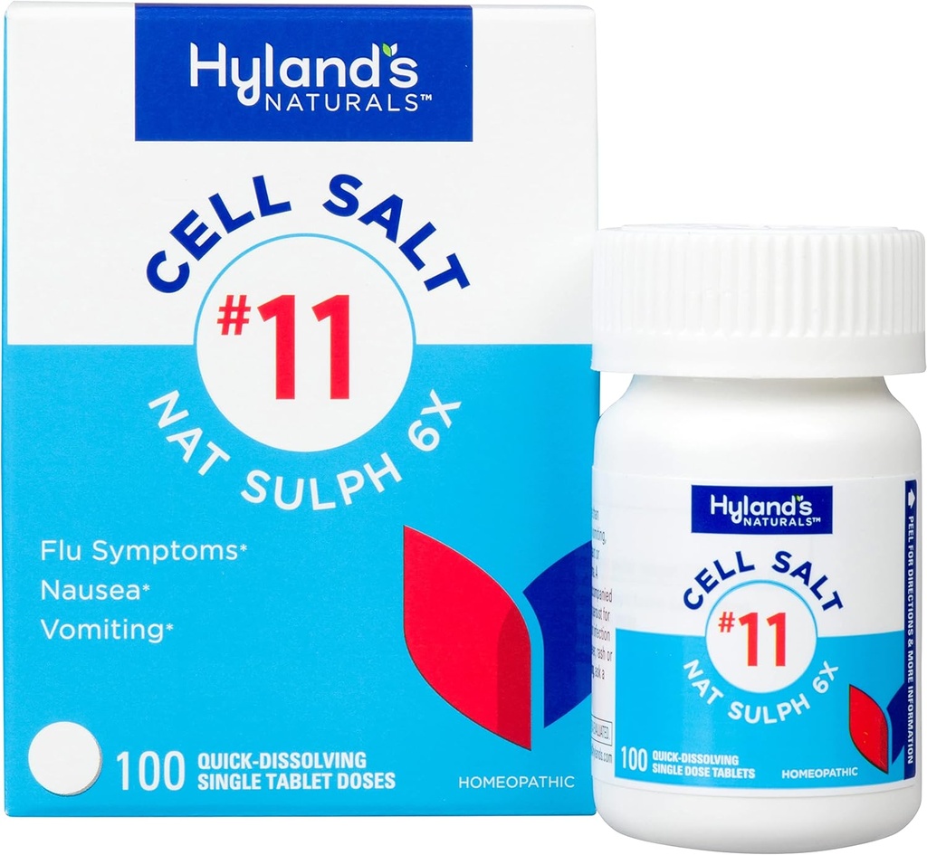 Hyland's số 11 ô Salt Nat Sulph 6X, Cold and Flu Medicine, giải phóng Nausea, phá vỡ bảng 100 lần
