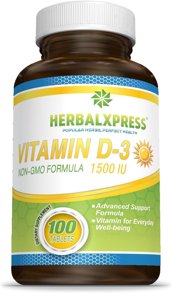 Herbalxpress D-vitamin (som cholecalciferol) 1.500 IE (100 tabletter) er den perfekte tilføjelse til en sund livsstil, knogler, tænder, muskler, immunfunktion, og Well- Being, ikke-GMO og gluten- fri.