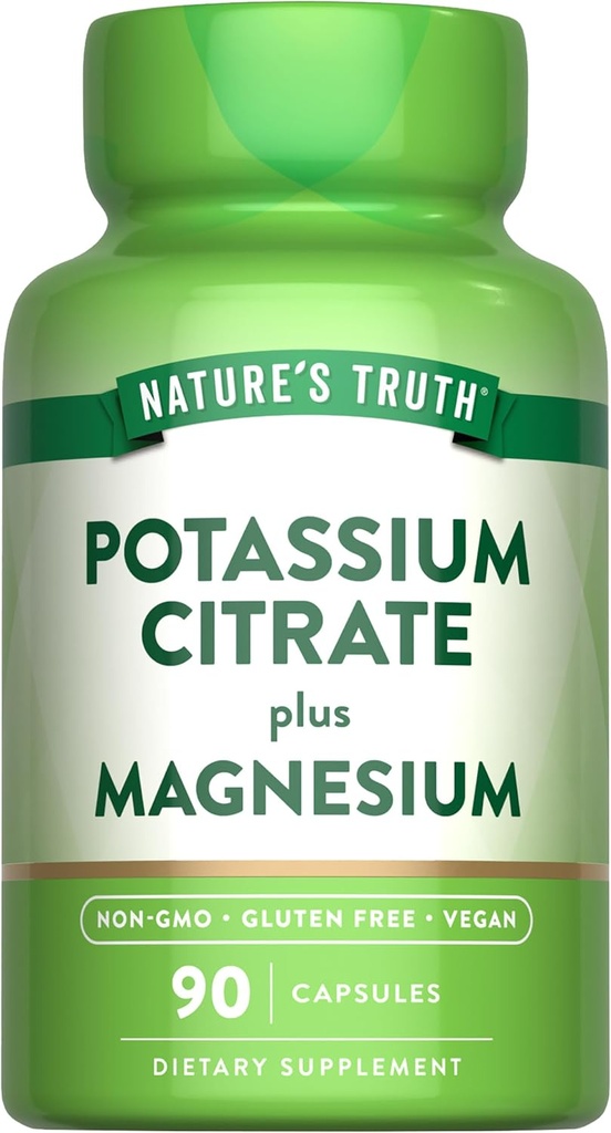Potasio Magnesio Citrate kapsulak | 90 Kondea | Vegan, GMO eta Gluten Free Supplement