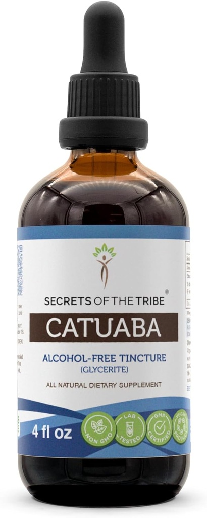 Secrets of the Tribe Catuaba Alcohol-Free Liquid Extract, Wildcrafted Catuaba (Erythroxylum vacciniifolium) Getrocknete Bark Tincture Supplement (4 FL OZ)