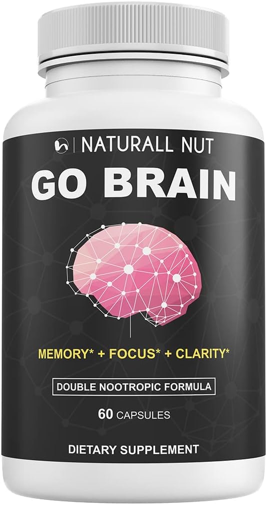Go Brain Double Nootroopne valem, aju toidulisandid mälu ja fookuse vitamiinid, Ginkgo Biloba, Dmae täiendus, Bacopa Monnieri täiendus, mälu vitamiinid Aju naistele ja meestele
