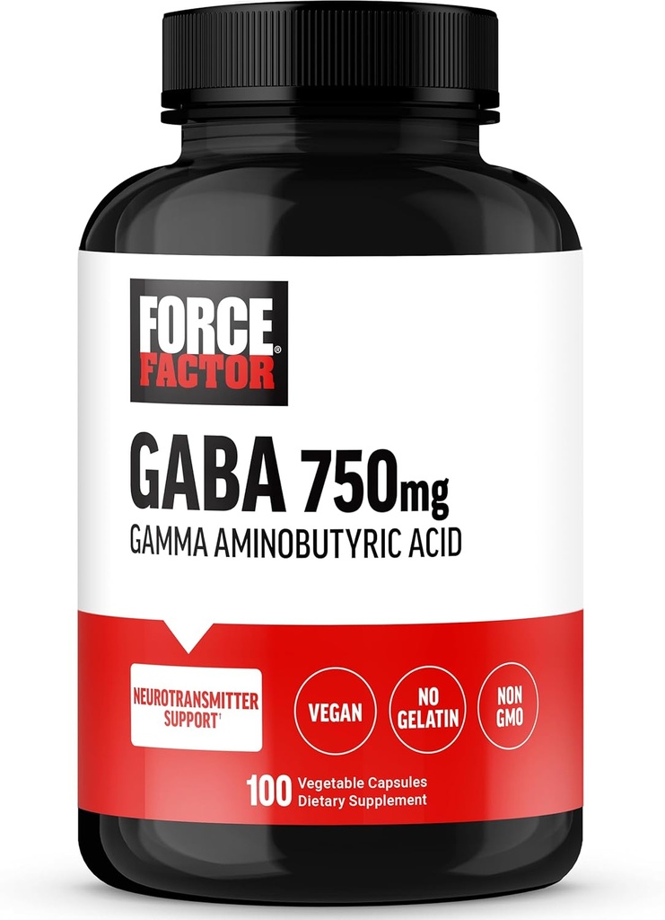 FACTOR GABA 750mg Capsules, GABA Suplemento para soportar Calm, Relaxación, sono, & Focus, Neurotransmitter Support, Vegan, Non-GMO, 100 cápsulas GABA
