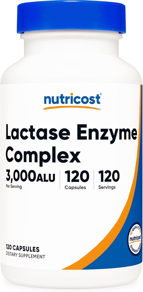 Nutricost Lactase Enzyme Complex 3,000 FCC ALU, 120 채식 캡슐 - Non-GMO, 글루텐 무료, 120 서빙