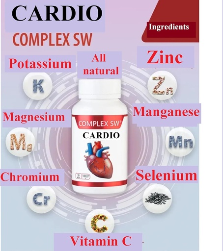 [BRSROHD2C4IGC2AV] Cardio Heart Health Supplements, Healthy Blood Circulation " Blood Pressure Support with Potassium, Magnesium, Chromium, ZINC, Manganese, Chromium, Selenium, 30CAPSULES 1000.31 Mg