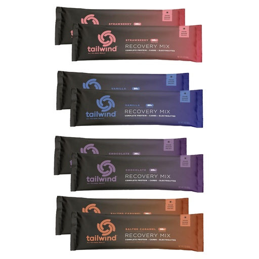 [BRSWGEL4O4GRSGQ2] Tailwind Nutrition Grab-and-Go Recovery Mix, 20g Complete Protein, Single-Serving Assortment, 2 Chocolate, 2 Vanilla, 2 Strawberry, and 2 Salted Caramel Flavors, 8-Pack Sports Recovery Stick Packs
