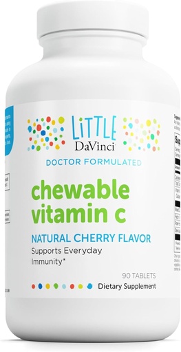 [BRSWGAYKCF6R4C3O] DAVINCI Laboratuvarları Tamamlanabilir Vitamin C - Çocuklar Immune Sistemi, Sağlıklı Skin ve Genel Wellness - Pectin, Rose HIPS ve More - Cherry Flavor - 90 Chewable Tabletler
