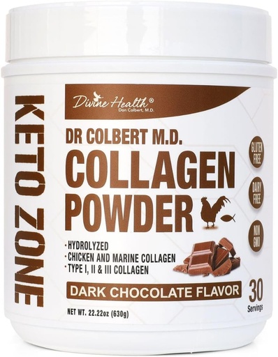 [BRSWGFI7CIARGFD6] Colbert doktorea, MD Hidrolized Collagen Powder | Txokolate-hautsa | Divine Health | Type I, II, III Chicken & Marine Collagen | Keto Zone | Support Hair, Skin, Nails & Joints | 630g | 30 zerbitzari