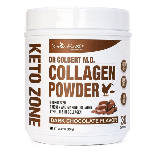 [BRSWGFI7CIARGFD6] Dr. Colbert, MD Hydrolyzed Collagen Powder | Chocolate Flavor | by Divine Health | Type I, II, III Chicken & Marine Collagen | Keto Zone | Support Hair, Skin, Nails & Joints | 630g | 30 Servings