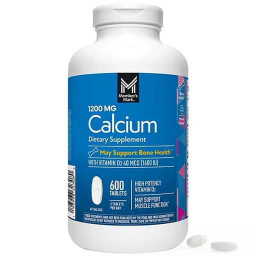 [BRSRAGLYA4MGO337] Members Mark Calcium with Vitamin D3 Tablets, 600 ct. - Supports Bone & Muscle Health - High Potency Calcium 1200 mg & Vitamin D3 40 mcg