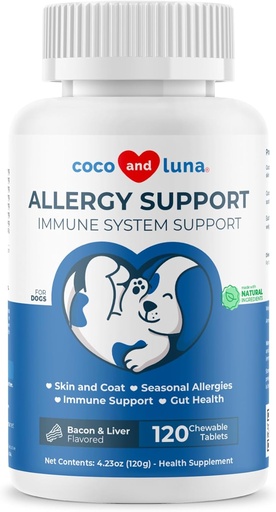 [BRSWYYI6OJ6AKYD4] Allergy Support for Dogs - 120 Chewable Tablets - with Vitamin C, Omega 3 and Colostrum - Itch Relief, Allergy Relief for Dogs, Skin Soother - with Probiotics for Immune System Health