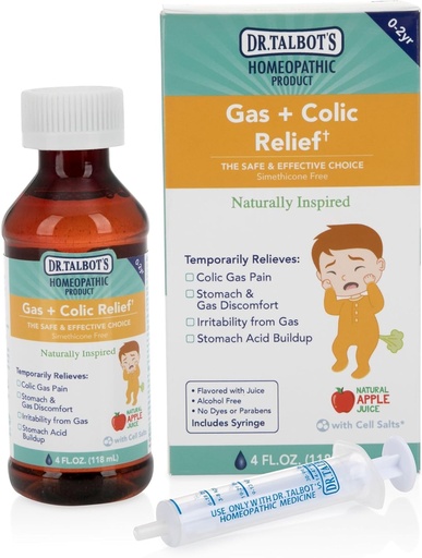 [BRSWYGAHOJ4BGC3V] Dr. Talbot's Gas + Colic Relief Liquid Medicine, Naturally Inspired, for Infants, Includes Syringe, Apple Juice Flavor, 4 Fl Oz