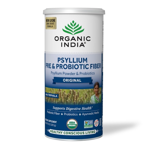 [BRSWY2Q2AB4GAHLA] ORGANIC INDIA Psyllium Husk Powder - Pre & Probiotic Fiber Supplement, Whole Psyllium Husk Supplement, Unflavored Powder, Dietary Fiber, USDA Organic, Gluten Free - 10 Oz