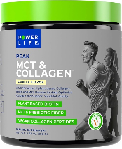 [BRSROBDQCMFWKCQZ] Power Life® Peak MCT Powder Supplement with Plant-Based Collagen and Biotin - Vanilla Flavor (30 Servings)
