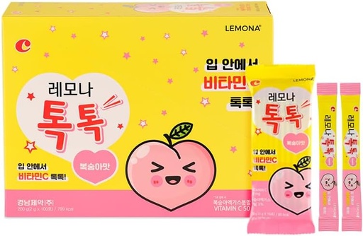 [BRSROAT7CV7A4EI6] LEMONA TOKTOK, Kids Vitamin C 50mg, Peach Flavored, Easy to take for General Health & Daily Energy - 100 Stick Packs(2g)