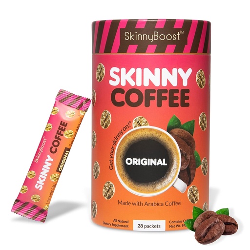 [BRSWY2QZOUJW2FLK] Skinny Boost Instant Skinny Coffee Sticks (Unflavored) - Made with Arabica Coffee Beans, Garcinia Cambogia, Green Tea Extract, B Vitamins, Fiber and Prebiotics –Sugar Free-Keto Friendly (28 Packets)