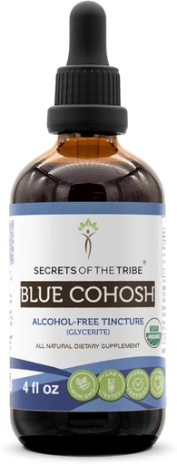 [BRSWGYI6BF7AAALJ] Secrets of the Tribe Blue Cohosh Alcohol-Free Tincture (Glycerite) 659 mg Responsibly farmed USDA Organic Blue Cohosh (Caulophyllum Thalictroides) Dried Root (4 Fl Oz) Women's Health Supplement