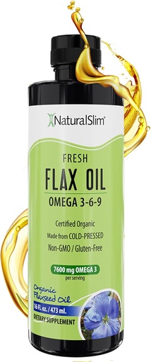 [BRSROBQBCAJWOGQV] NaturalSlim Flaxseed Oil Liquid Fresh Taste Flax Oil Organic Cold Pressed & High in Omega 3 6 9 Fatty Acid Flax Seed Supplement for Healthy Cells, Hair, Skin, & Nails - Fresh Taste 16 fl. Oz.