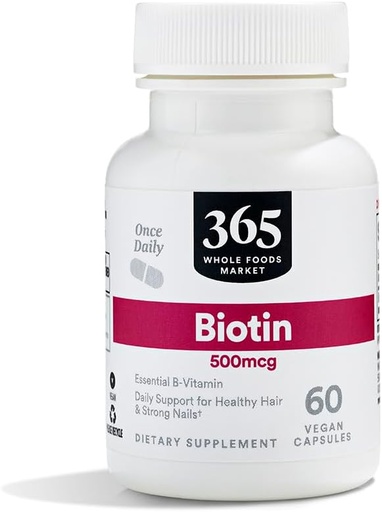 [BRSWGZQBOV7B6F3J] 365 por mercado inteiro de alimentos, cápsulas vegetarianas de biotina, 500 MCG, 60 CT