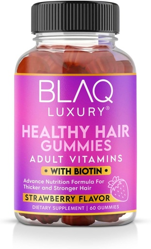 [BRSRO2YDAUNGKG3Z] Blaq Luxury Biotin Gummies - Hair Growth Vitamins with 5000mcg Biotin per Serving | Vitamins B12, B6, Folic Acid, Iodine, Zinc | Hair Supplement for Hair Growth | for Women & Men | 1 Month Supply
