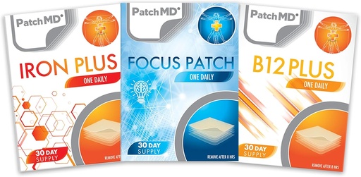 [BRSRA2T2DF6QKYL6] Iron Plus, B12 Energy Plus, & Focus Topical Patch Bundle - 30 Days Supply