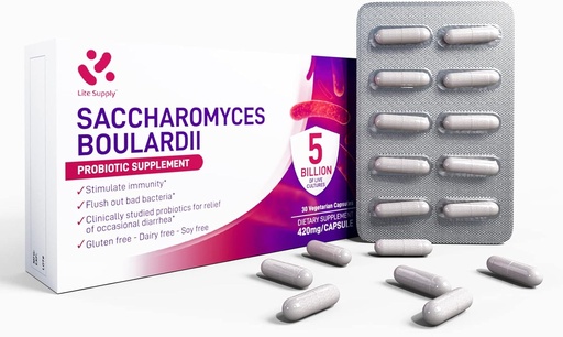 [BRSRMEINCJYGEG3K] Probiotics for Digestive & Immune Health, Saccharomyces Boulardii Probiotic Capsules for Women & Men- 5 Billion CFUs - Gluten-Free - Non-GMO (30 Capsules, 30 Servings)