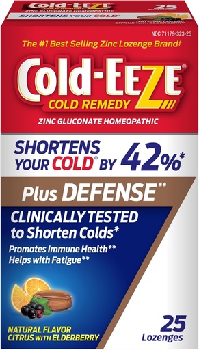 [BRSWYHT7BUBQA23L] COLD-EEZE Plus Defense Natural Citrus with Elderberry Zinc Lozenges, Homeopathic Cold Remedy, Shortens Common Cold Symptoms, Promotes Immune Health with Sambucus Nigra, Echinacea and Rose Hips, 25 Ct