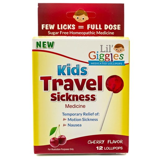 [BRSWEC3YOQIQOCL7] Lil' Giggles Kids Medicated Lollipops - Sweet Gentle Relief for Kids & Non-drowsy - for Car Sickness, Travel Nausea & Motion Sickness Relief - Homeopathic Remedy Children's Love - Cherry Flavor 12 CT